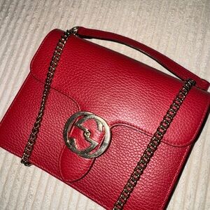 Gucci Red Crossbody Bag with Gold Chain